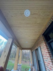 View of the new beadboard porch ceiling in a home in Clarksville, OH