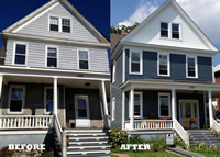 Before and After photo of house with siding